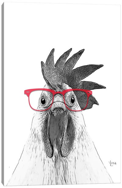 Hen With Red Glasses Canvas Art Print - Printable Lisa's Pets