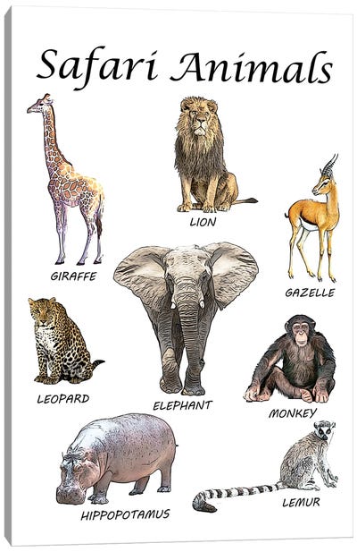 Safari Animals, Classroom Canvas Art Print