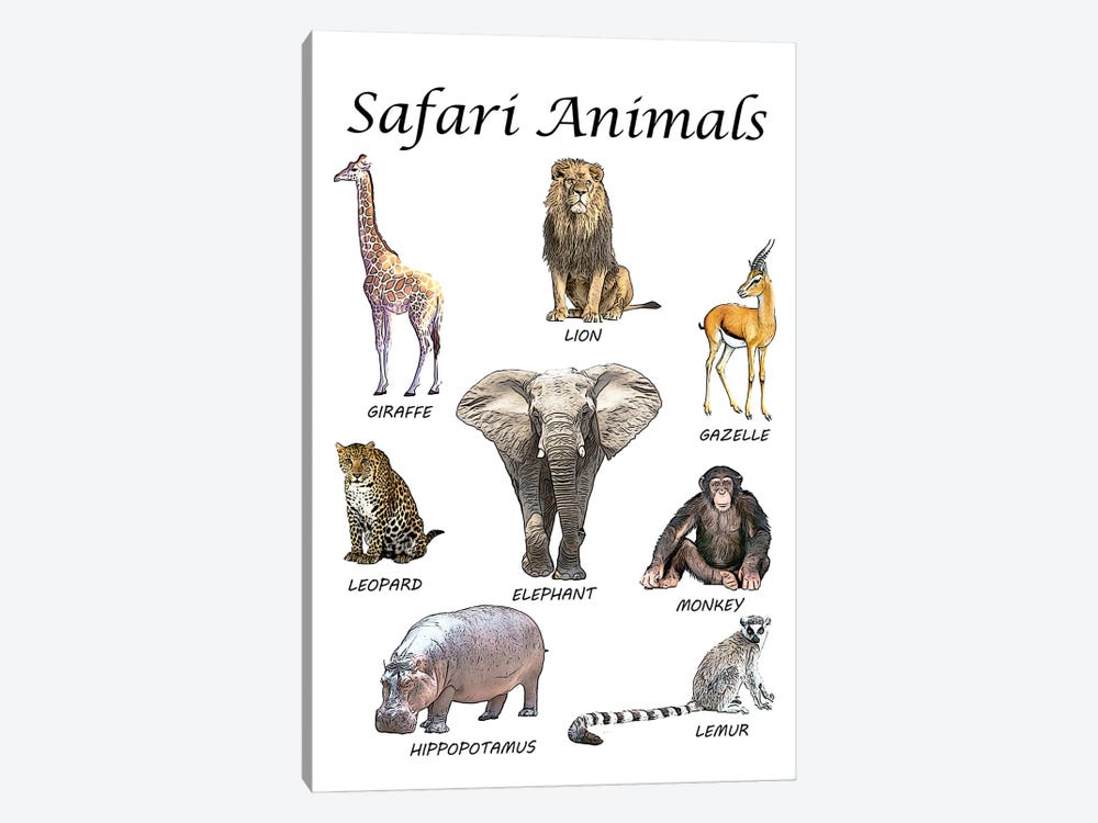 Safari Animals, Classroom by Printable Lisa's Pets 1-piece Canvas Artwork