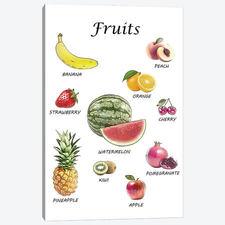 Fruits, Classroom Canvas Print #LIP540} by Printable Lisa's Pets Art Print