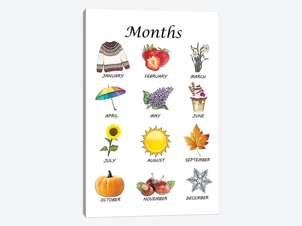Months, Classroom by Printable Lisa's Pets 1-piece Canvas Art