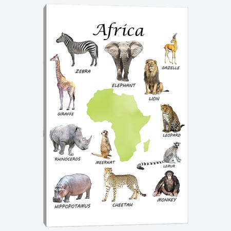 Africa Animals, Classroom Canvas Print #LIP549} by Printable Lisa's Pets Canvas Art Print