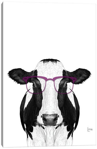 Cow With Violet Glasses Canvas Art Print - Printable Lisa's Pets