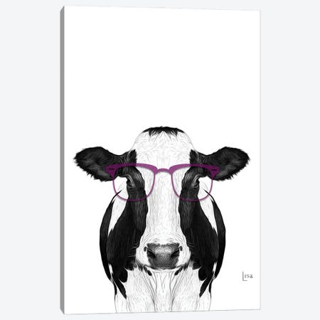 Cow With Violet Glasses Canvas Print #LIP54} by Printable Lisa's Pets Canvas Artwork