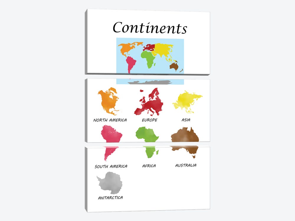 Continents, Classroom by Printable Lisa's Pets 3-piece Art Print