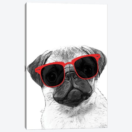 Pug With Red Sunglasses Canvas Print #LIP555} by Printable Lisa's Pets Canvas Art Print