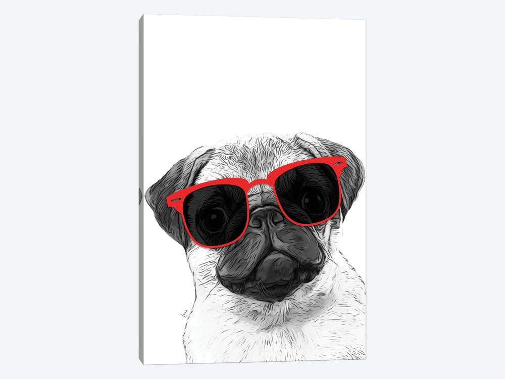 Pug With Red Sunglasses by Printable Lisa's Pets 1-piece Canvas Art Print