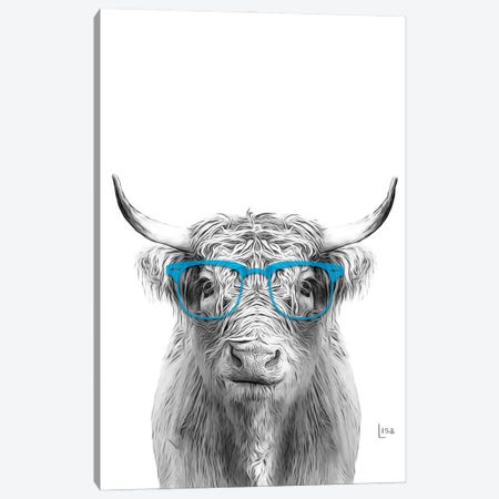 Cow With Light Blue Glasses Canvas Print #LIP55} by Printable Lisa's Pets Canvas Artwork