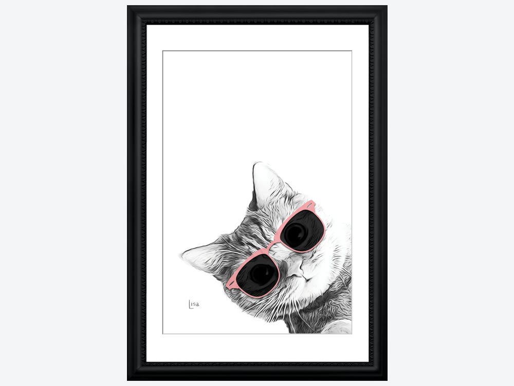 Cat with Glasses Canvas Wall Art, White Sold by at Home