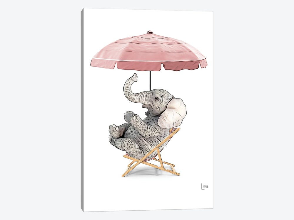 Elephant At The Beach On Deck Chair And Umbrella by Printable Lisa's Pets 1-piece Canvas Print