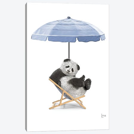 Panda At The Beach On Deck Chair And Umbrella Canvas Print #LIP563} by Printable Lisa's Pets Canvas Art Print