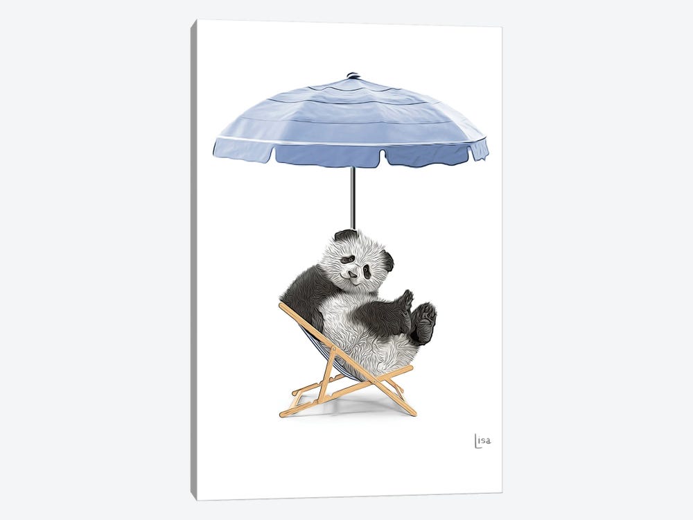 Panda At The Beach On Deck Chair And Umbrella by Printable Lisa's Pets 1-piece Canvas Art