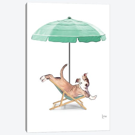 Dog On The Beach On Deck Chair And Umbrella Canvas Print #LIP564} by Printable Lisa's Pets Canvas Wall Art