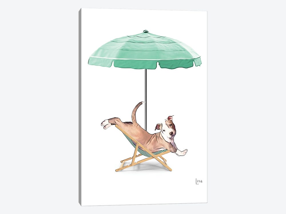 Dog On The Beach On Deck Chair And Umbrella by Printable Lisa's Pets 1-piece Art Print