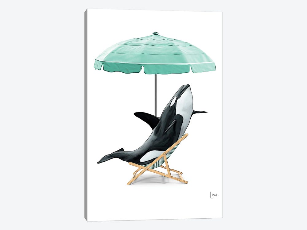 Whale At The Beach On Deck Chair And Umbrella by Printable Lisa's Pets 1-piece Canvas Print
