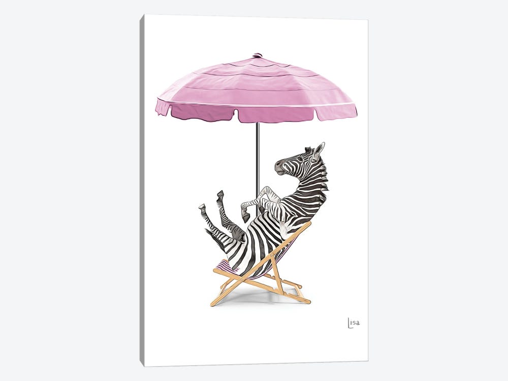 Zebra At The Beach On Deck Chair And Umbrella by Printable Lisa's Pets 1-piece Canvas Art