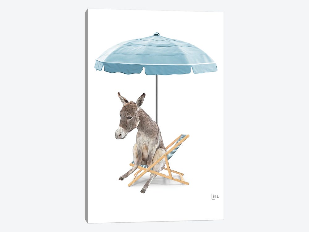 Donkey At The Beach On Deck Chair And Umbrella by Printable Lisa's Pets 1-piece Art Print