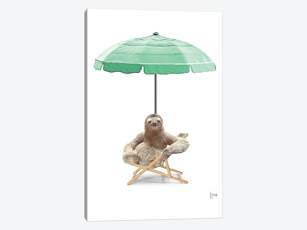 Sloth At The Beach On Deck Chair And Umbrella by Printable Lisa's Pets 1-piece Canvas Wall Art
