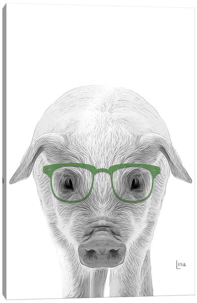 Pig With Green Glasses Canvas Art Print - Printable Lisa's Pets