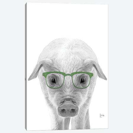 Pig With Green Glasses Canvas Print #LIP56} by Printable Lisa's Pets Canvas Artwork