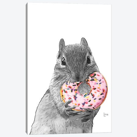 Squirrel With Pink Donut Canvas Print #LIP573} by Printable Lisa's Pets Canvas Artwork