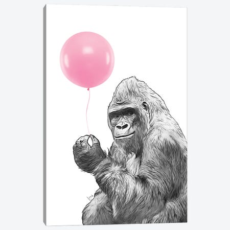 Funny Gorilla With Pink Balloon Canvas Print #LIP574} by Printable Lisa's Pets Canvas Print