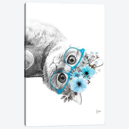 Cat With Glasses And Blue Flower Crown Canvas Print #LIP575} by Printable Lisa's Pets Art Print