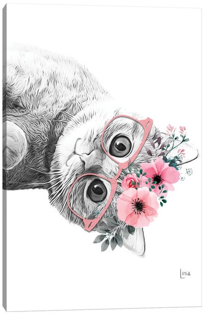 Cat With Glasses And Pink Flower Crown Canvas Art Print - Printable Lisa's Pets
