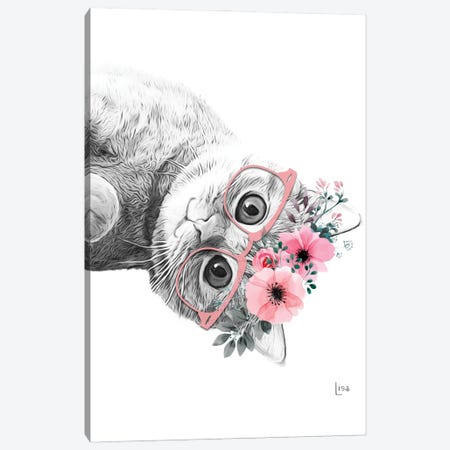 Cat With Glasses And Pink Flower Crown Canvas Print #LIP576} by Printable Lisa's Pets Canvas Print