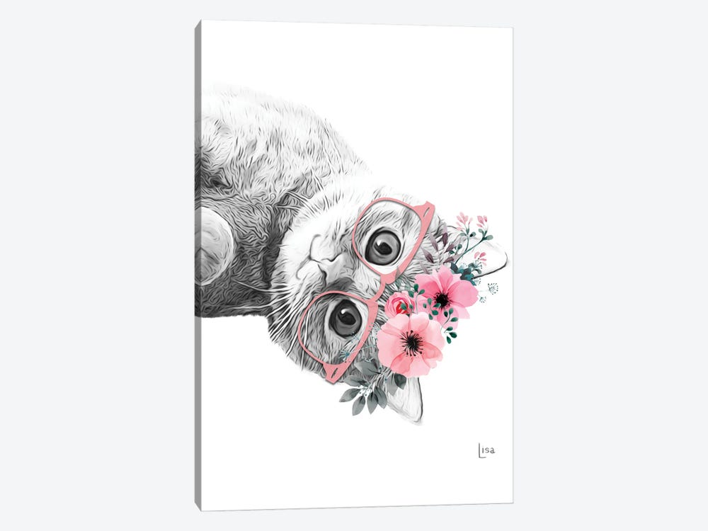 Cat With Glasses And Pink Flower Crown by Printable Lisa's Pets 1-piece Canvas Art