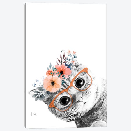 Cat With Glasses And Orange Flower Crown Canvas Print #LIP577} by Printable Lisa's Pets Art Print