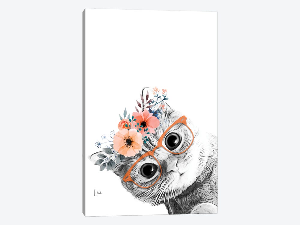 Cat With Glasses And Orange Flower Crown by Printable Lisa's Pets 1-piece Art Print
