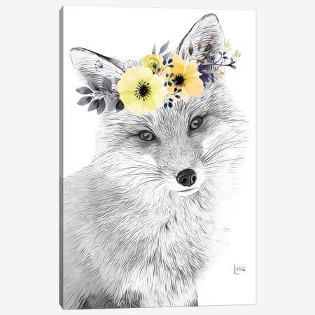 Fox With Yellow Flower Crown Canvas Print #LIP579} by Printable Lisa's Pets Canvas Art