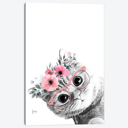 Cat With Pink Glasses And Pink Flower Crown Canvas Print #LIP581} by Printable Lisa's Pets Canvas Print