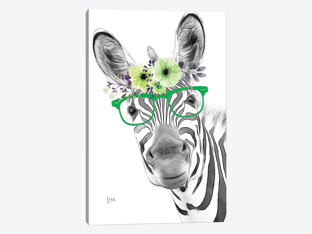 Zebra With Glasses And Green Flower Crown by Printable Lisa's Pets 1-piece Art Print