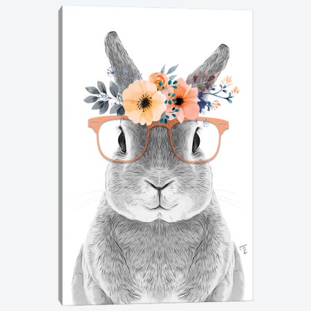 Bunny With Glasses And Orange Flower Crown Canvas Print #LIP583} by Printable Lisa's Pets Art Print