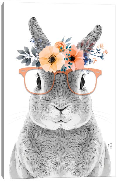 Bunny With Glasses And Orange Flower Crown Canvas Art Print - Printable Lisa's Pets