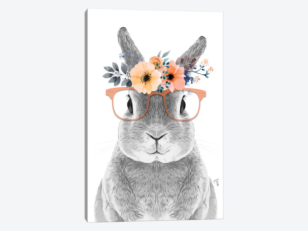 Bunny With Glasses And Orange Flower Crown by Printable Lisa's Pets 1-piece Canvas Artwork