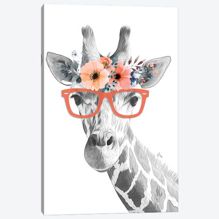 Giraffe With Glasses And Orange Flower Crown Canvas Print #LIP584} by Printable Lisa's Pets Canvas Wall Art