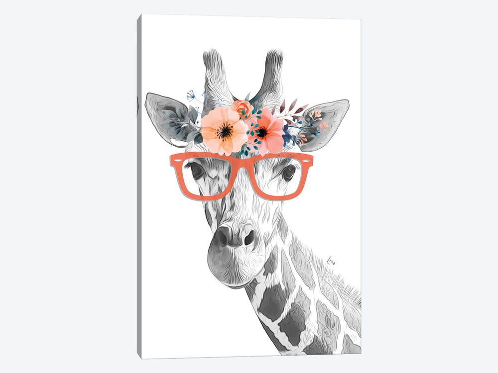 Giraffe With Glasses And Orange Flower Crown by Printable Lisa's Pets 1-piece Canvas Art Print