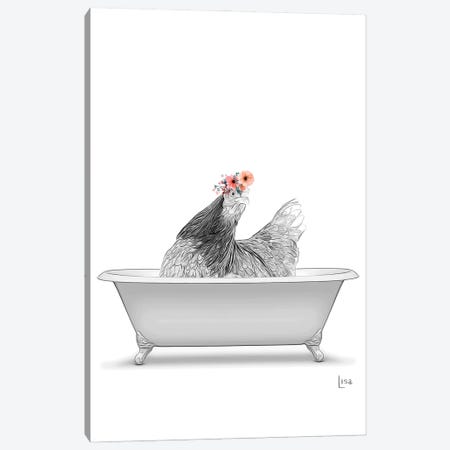 Hen, Rooster, With Flower Crown In The Bath Canvas Print #LIP585} by Printable Lisa's Pets Canvas Wall Art