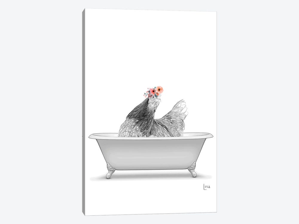 Hen, Rooster, With Flower Crown In The Bath by Printable Lisa's Pets 1-piece Canvas Art