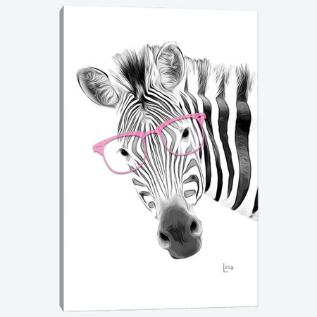 Black And White Zebra With Pink Eyeglasses Canvas Print #LIP586} by Printable Lisa's Pets Canvas Art