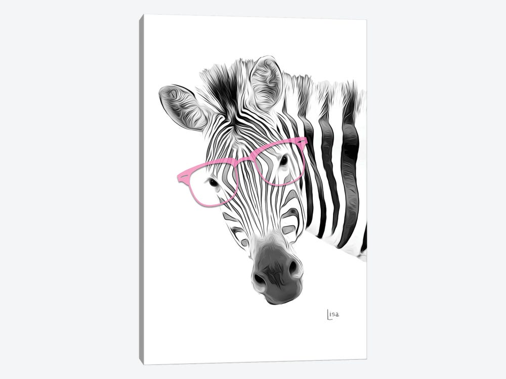 Black And White Zebra With Pink Eyeglasses by Printable Lisa's Pets 1-piece Art Print