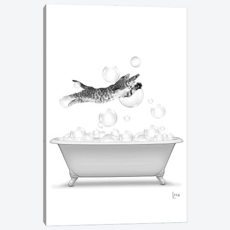 Cat Diving Into The Bathtub With Bubbles Canvas Print #LIP587} by Printable Lisa's Pets Canvas Art