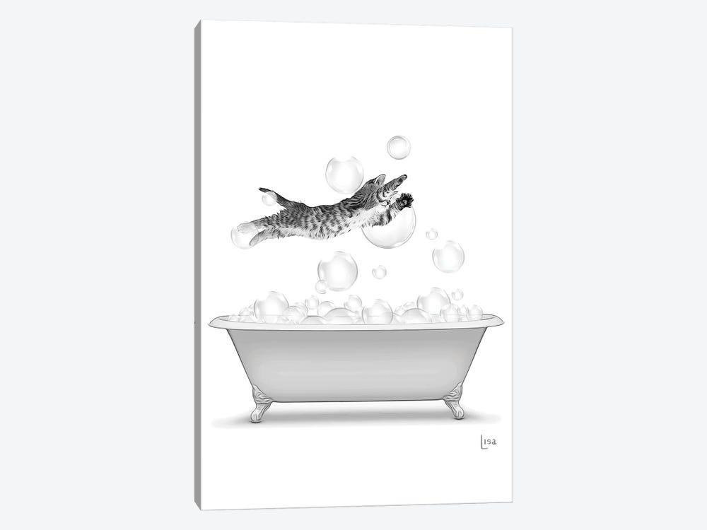 Cat Diving Into The Bathtub With Bubbles by Printable Lisa's Pets 1-piece Canvas Artwork