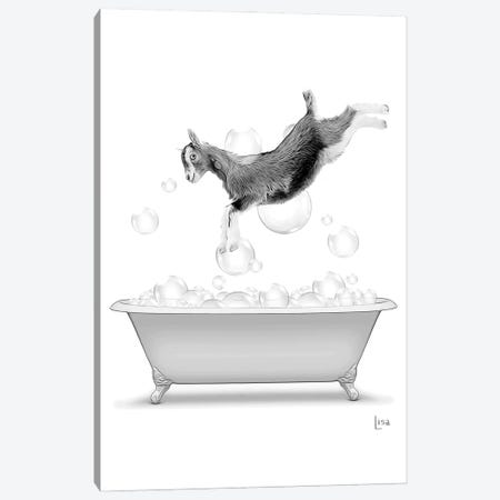 Goat Diving Into The Bathtub With Bubbles Canvas Print #LIP588} by Printable Lisa's Pets Canvas Art Print