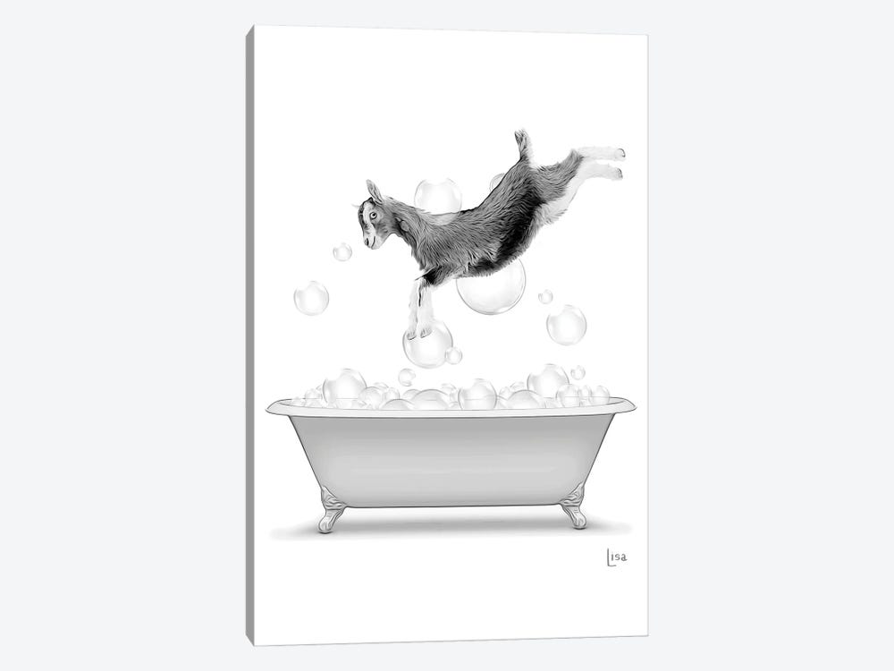 Goat Diving Into The Bathtub With Bubbles by Printable Lisa's Pets 1-piece Art Print