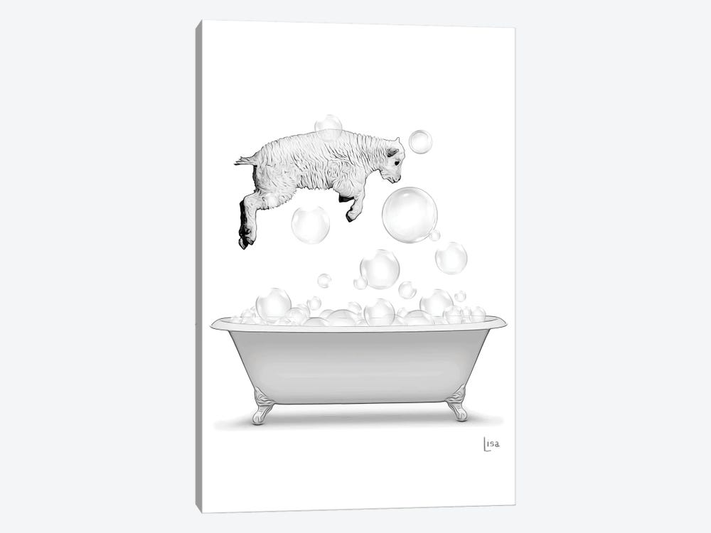 Sheep Diving Into The Bathtub With Bubbles by Printable Lisa's Pets 1-piece Canvas Artwork