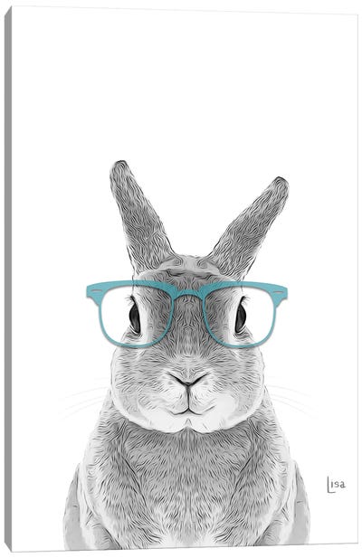 Bunny With Real Aqua Glasses Canvas Art Print - Printable Lisa's Pets